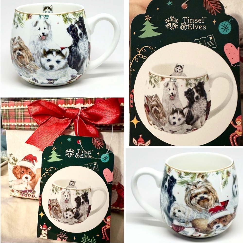 Tinsel & Elves Mug Christmas Coffee Tea Dogs Puppies Husky Yorkie New w/ Box 🐾🎄 - Picture 2 of 16